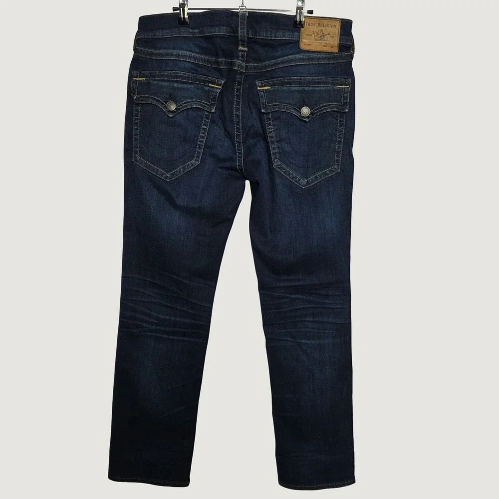True Religion Ricky Flap SE Jeans Mens 34 Dark Indigo Excellent Relaxed Straight